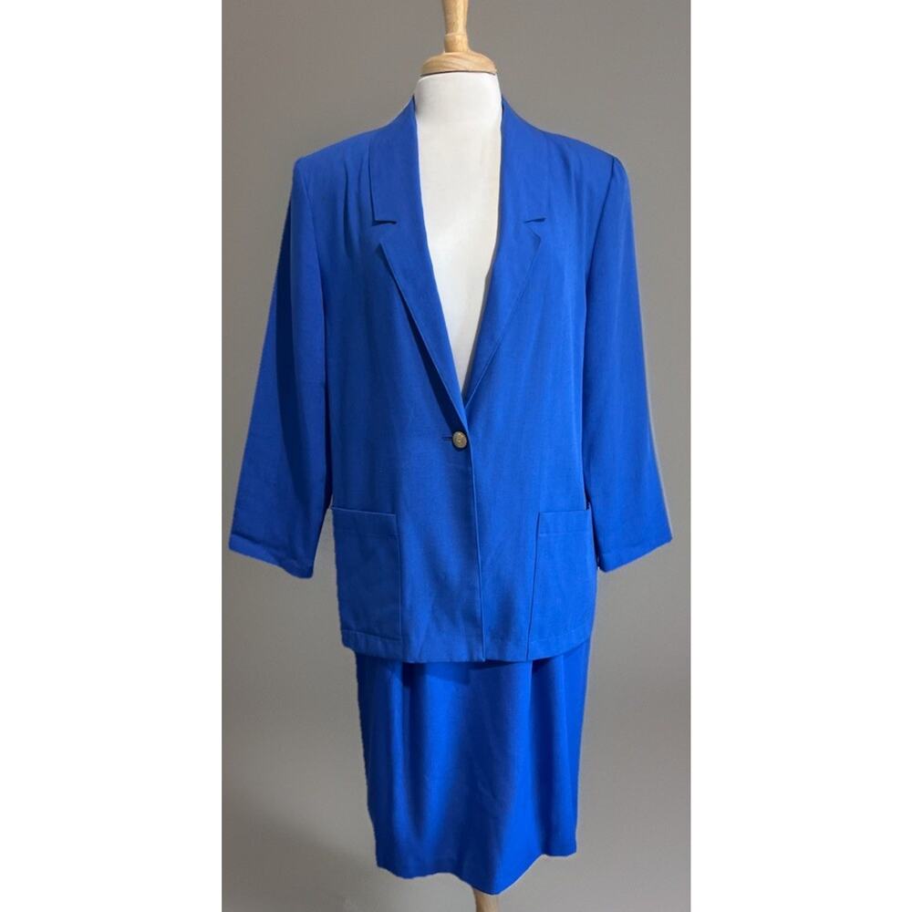 Vintage Sag Harbor Blazer & Skirt Set Women's 12/14 Deep Blue Career Classic